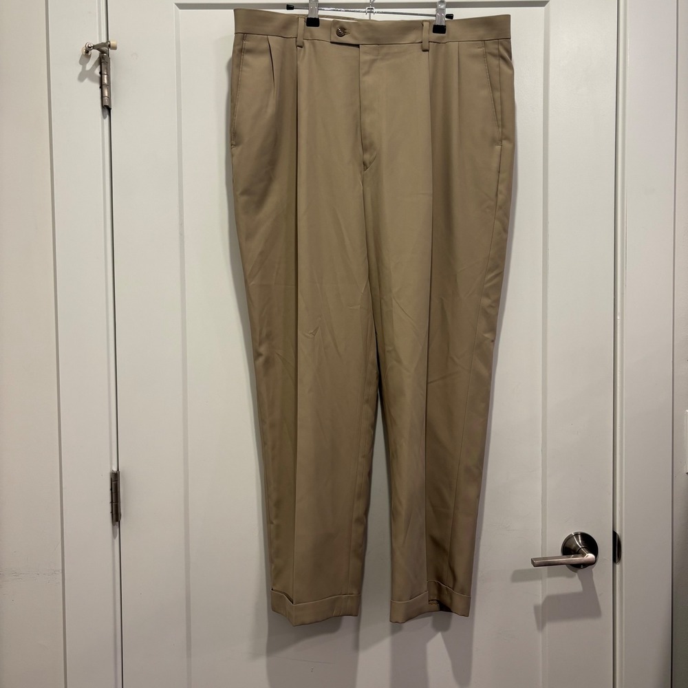 Alan Flusser Golf Mens Pleated Cuffed Dress Pants Khaki Tan 38x29